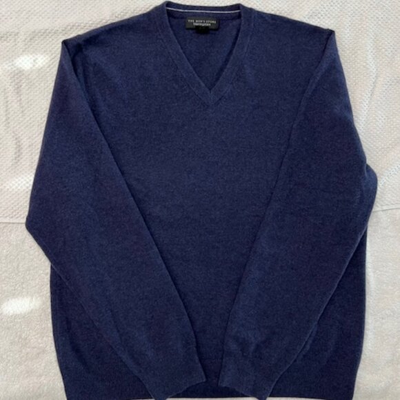 The Men's Store Bloomingdales 100% Cashmere V-Neck Sweater Long Sleeve Navy XL - Picture 1 of 4